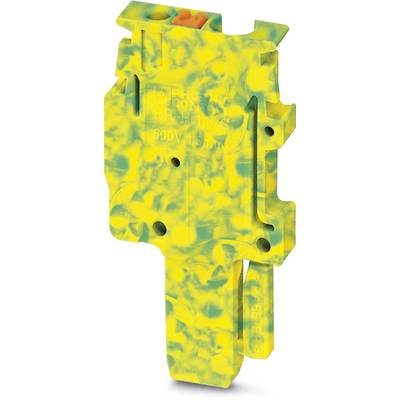 A plastic component in a yellow and blue pattern, likely a holder or clip. It is vertically oriented and has multiple openings.