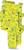 A plastic component in a yellow and blue pattern, likely a holder or clip. It is vertically oriented and has multiple openings.
