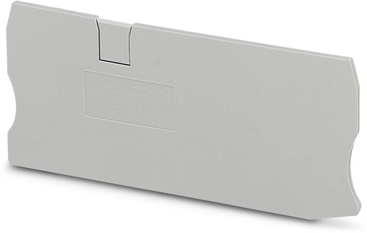 Grey, rectangular plastic carrier for terminal blocks with a vertical retaining clip in the centre.