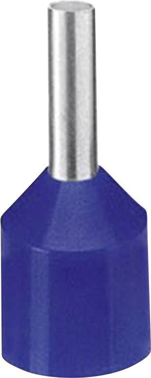 Pictured is a blue cable end sleeve with a metal cylinder, used for connecting cables in electrical installations.