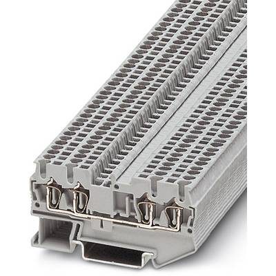 A multi-layer grey terminal block with multiple connection options for electrical wiring.