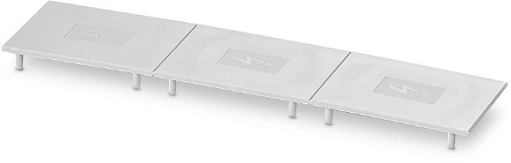 Three grey, rectangular panels with a lightning symbol each, positioned side by side, standing on short legs.