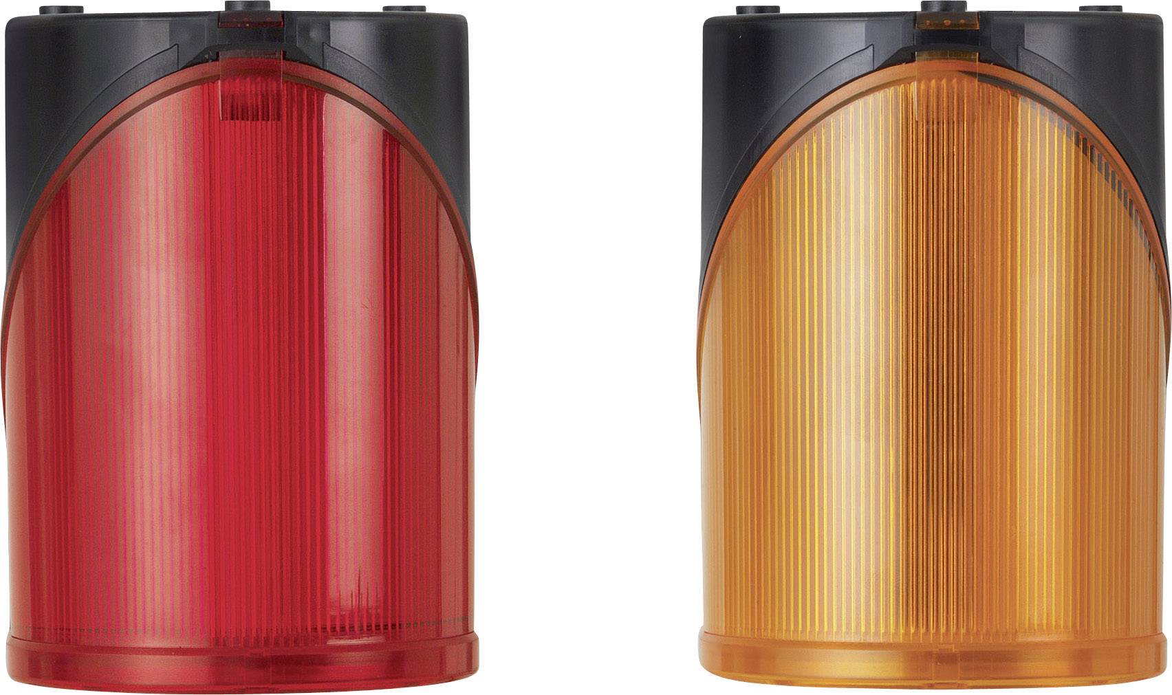 Two side-by-side maintenance-free LED permanent lights in housings, one in red, one in yellow, each with a black upper edge.