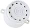 A white, round plastic buzzer with ventilation slots and two side mounting eyelets.