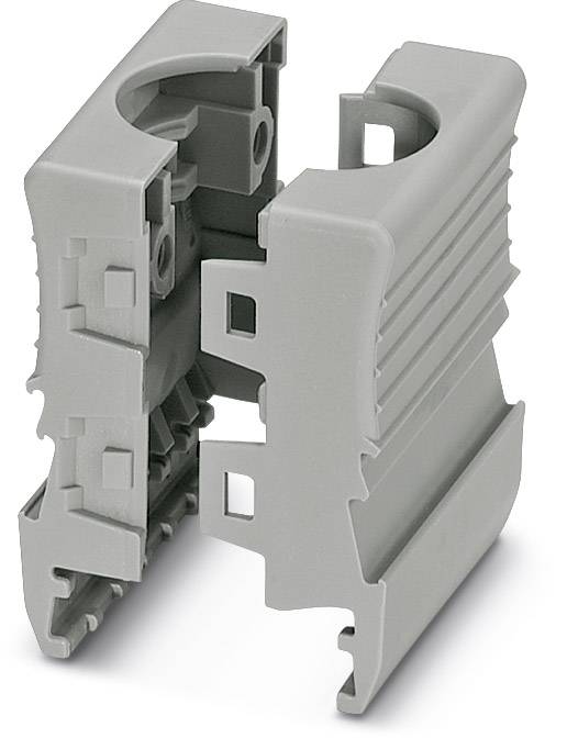 Grey-grey, two-part plastic casing that can be assembled together. Possibly a connector or housing component.
