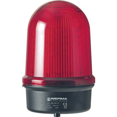 Red all-round warning light, approximately 20 cm high, on a black base. Used in safety or emergency situations for visual warning.