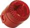 Red safety alarm siren, cylindrical in shape, in close-up. Signal device for warning in emergency situations.