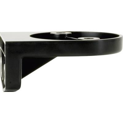 Black, rectangular wall-mounted bracket with a round, slightly protruding attachment point for securing items.