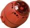 A red, spherical alarm indicator with a transparent housing reveals electrical components. Suitable for fire detection systems.