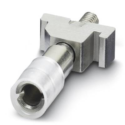 A silver metal component with a cylindrical end and a square head, used in mechanical applications for connection or fastening.
