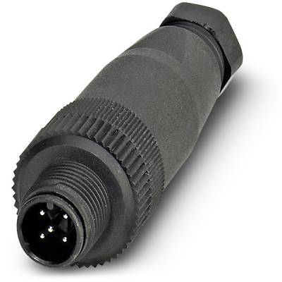 Black, cylindrical plug with multiple metal contacts at one end, suitable for cable connections in electronic devices.