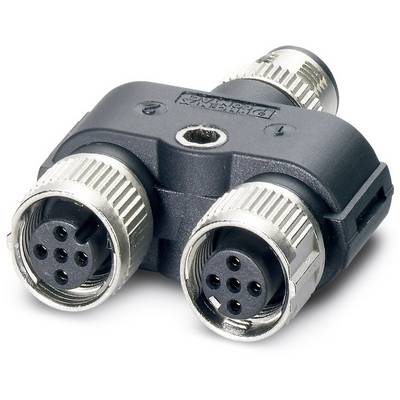 Three-pin adapter socket with two metal pins and a black plastic casing; used for connecting electrical devices.