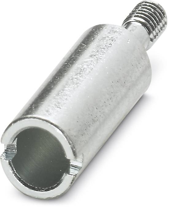 Metal threaded roller; cylindrical shape, silver-coloured and shiny.
