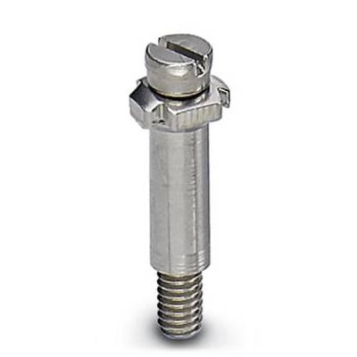A metallic screw with a slotted head and thread, suitable for mechanical connections or fastenings.