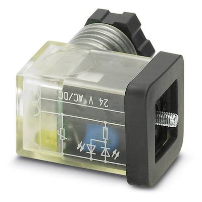 'Electromagnetic relay with transparent plastic cover, labelled 24 V AC/DC, showing circuit diagram and components.'