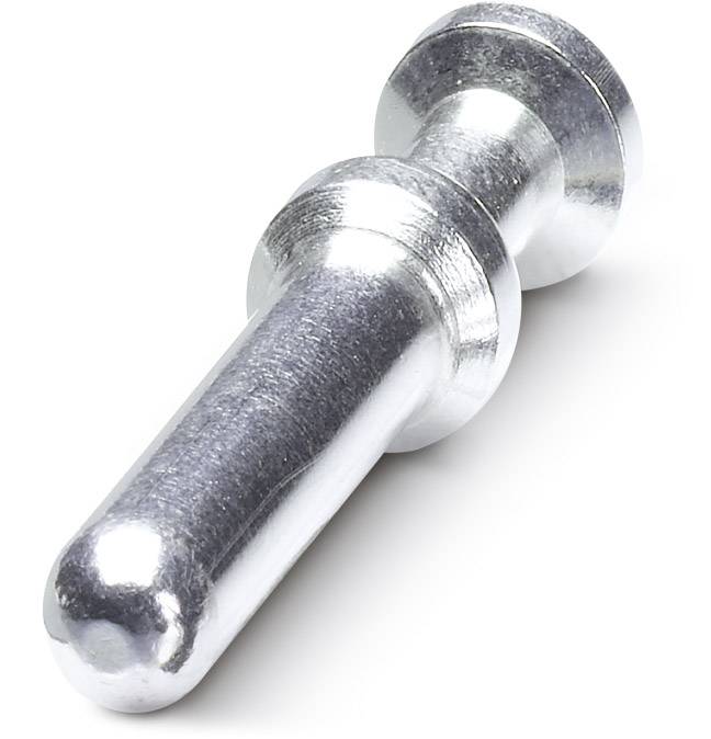 A silver metal pin with a round head and smooth surface, likely a bolt or pin, on a white background.