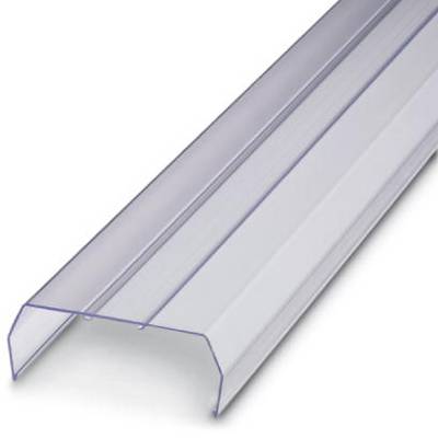 Long, transparent plastic profile with a rectangular cross-section, suggested for construction or architectural usage purposes.
