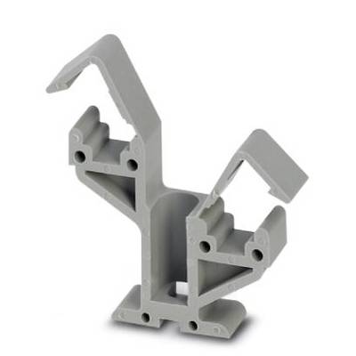A grey plastic component that resembles a stylised bird. It has an industrial design with multiple hooks and openings.