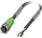 Electrical cable connection with a green connector and visible copper wires at the opposite end. Suitable for industrial applications.