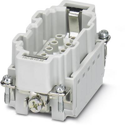 A grey electrical connector with metal clips and screw terminals, suitable for industrial applications.