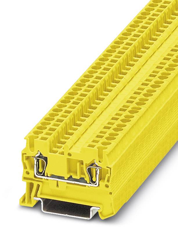 A yellow terminal block, a typical component for electrical connections in control cabinets.