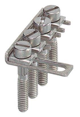 Four silver screws in a mounting bracket with horizontal slots. Screws have flat heads with a cross-head pattern.