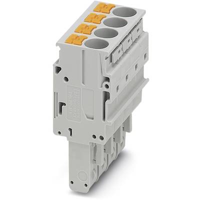 A grey, multi-pole connector with orange actuation levers, suitable for DIN rail mounting in electrical installations.