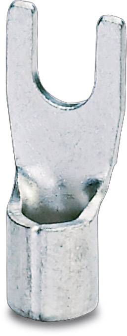A metallic fork-shaped cable lug, used for connecting cables with screw terminals in electrical applications.