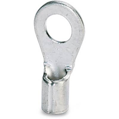 A silver-coloured metal cable lug, typically used to connect cables with screw terminals.