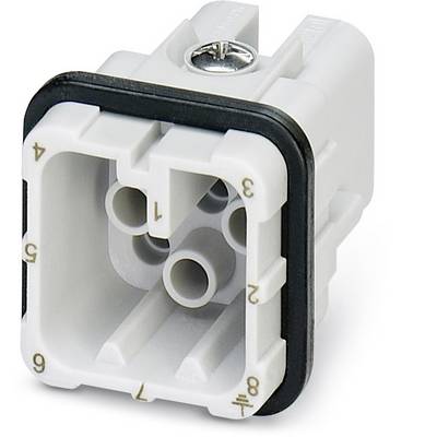 An electrical plug with eight numbered connections, a black border, and a white casing.