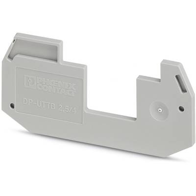 A grey plastic component with the inscription 'Phoenix Contact DP-UTTB 2,5/4', specifically shaped for mounting systems.