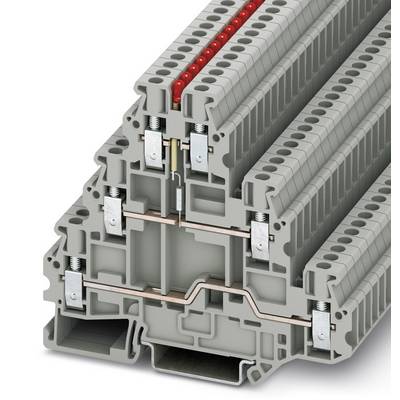Multi-level terminal block with multiple connection levels, screw terminals, and wire guides, suitable for industrial applications.