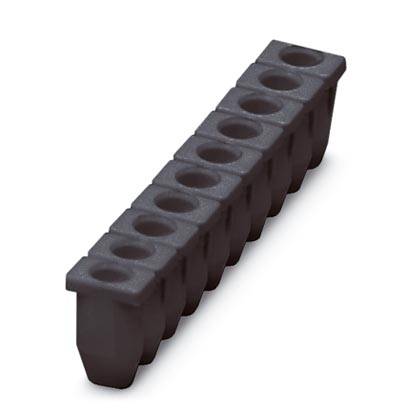 A black ice cube tray with twelve compartments in a row.
