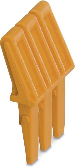 An orange plastic end cap with four parallel pins, used for insulation and connection in electrical installations.