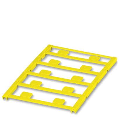 Yellow plastic pallet with a grid design.