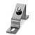 Metal cable clip with screw, suitable for mounting on flat surfaces, provides secure hold for cables or wires.