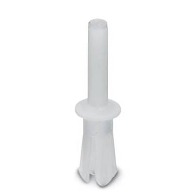 A transparent plastic wall plug used as a universal fixing to secure screws in walls.