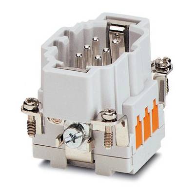 A grey multi-pin connector with several metal contacts and orange elements, suitable for industrial electrical connections.