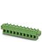 Green electrical connector with multiple terminal blocks, suitable for electrical engineering applications.