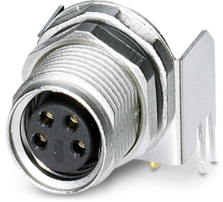 A circular metal plug with four connection points, seemingly suitable for industrial or electronic applications.