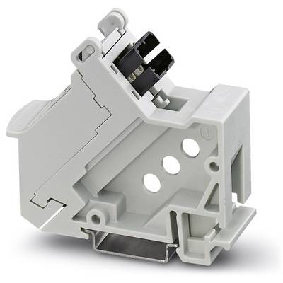 A grey electrical plug adapter with multiple sockets, suitable for mounting on a DIN rail, side view.