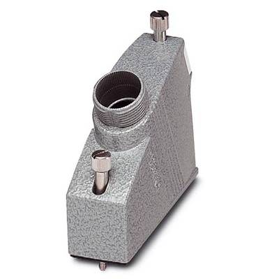 Grey metal housing with a cylindrical connection and two screws on the top surface.
