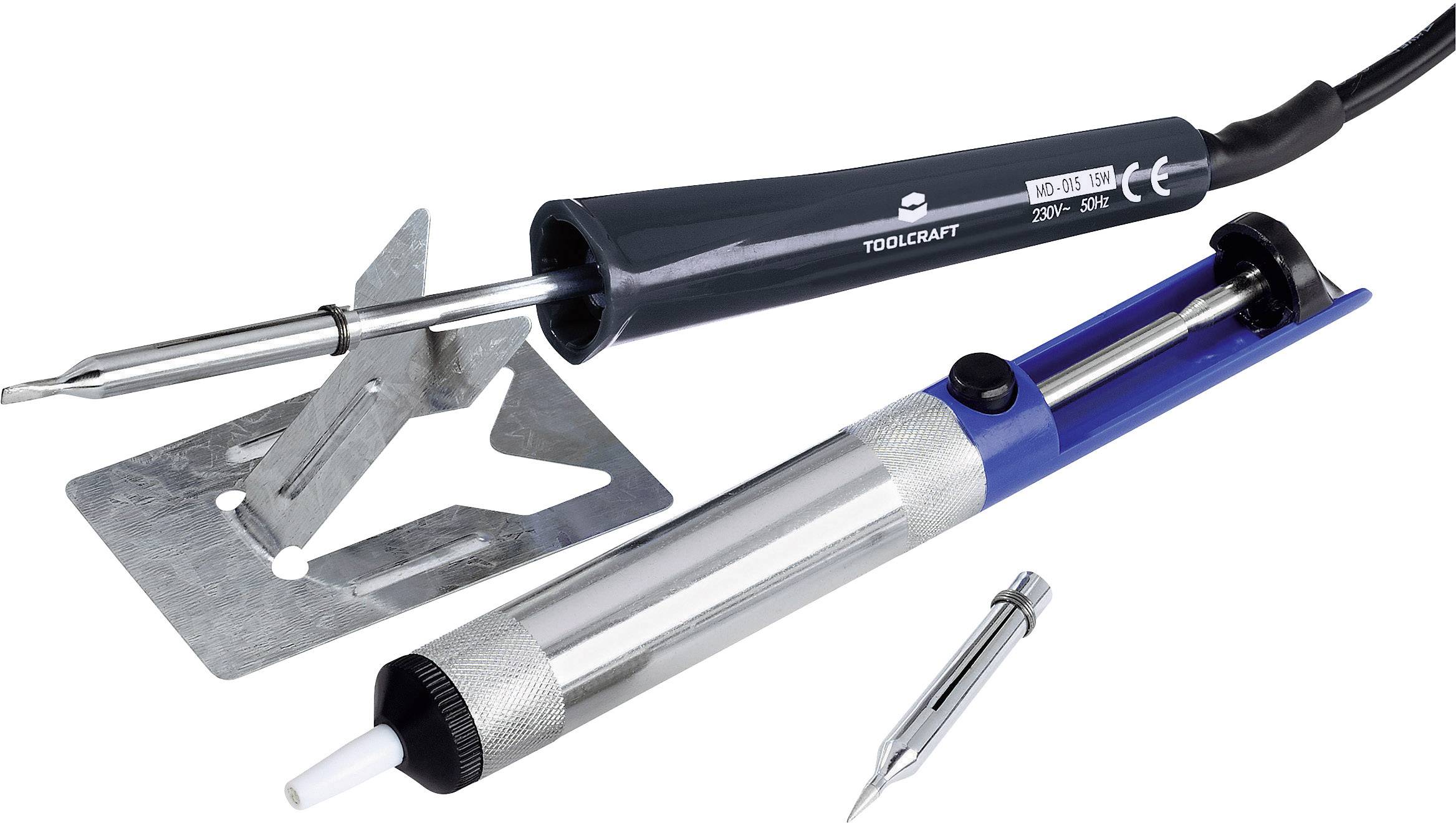 TOOLCRAFT MD-015PP Soldering iron kit 230 V 15 W Pencil-shaped, Chisel-shaped + tray, + desoldering pump