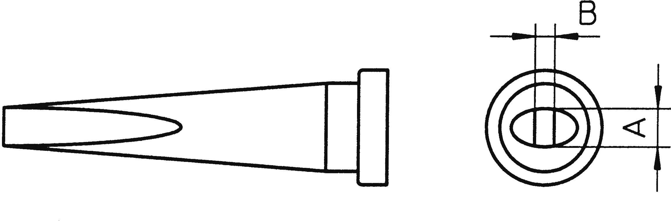 Technical drawing of a conical tool with an axial cross-section on the right. Dimensions 'A' and 'B' are indicated on the side.
