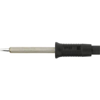 Soldering iron with a black handle and metallic tip, suitable for electronic work.