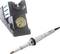 Soldering iron with stand and cleaning sponge. The soldering iron has an ergonomic handle and an interchangeable tip. Ideal for electronics work.