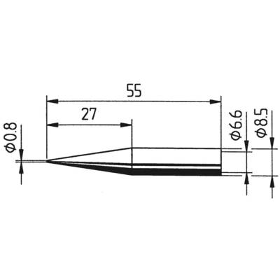 Technical Drawing: Length measurement 55, width measurement 8.5 on the right, 0.8 on the left, segment 27 in the centre, additional width measurements 6.6.