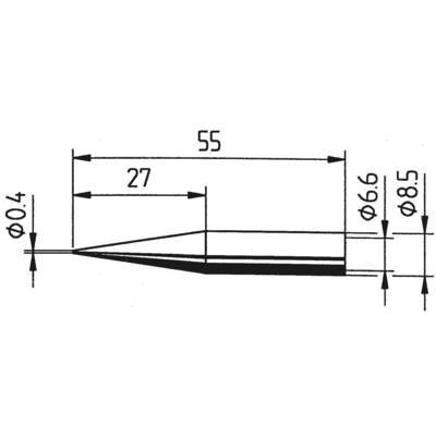 Technical drawing of a workpiece with lengths 55, 27, 6.6 and 8.5 and diameter 0.4. Arrows indicate dimensions.