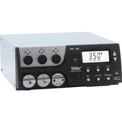 Soldering station with digital display showing 350°C. Marked with 'Weller WR 3M'. Control knobs and connections on the front panel.