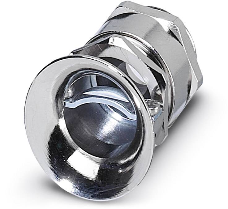 Metal screw fitting with a polished finish, cylindrical in shape, suitable for electrical cable glands.